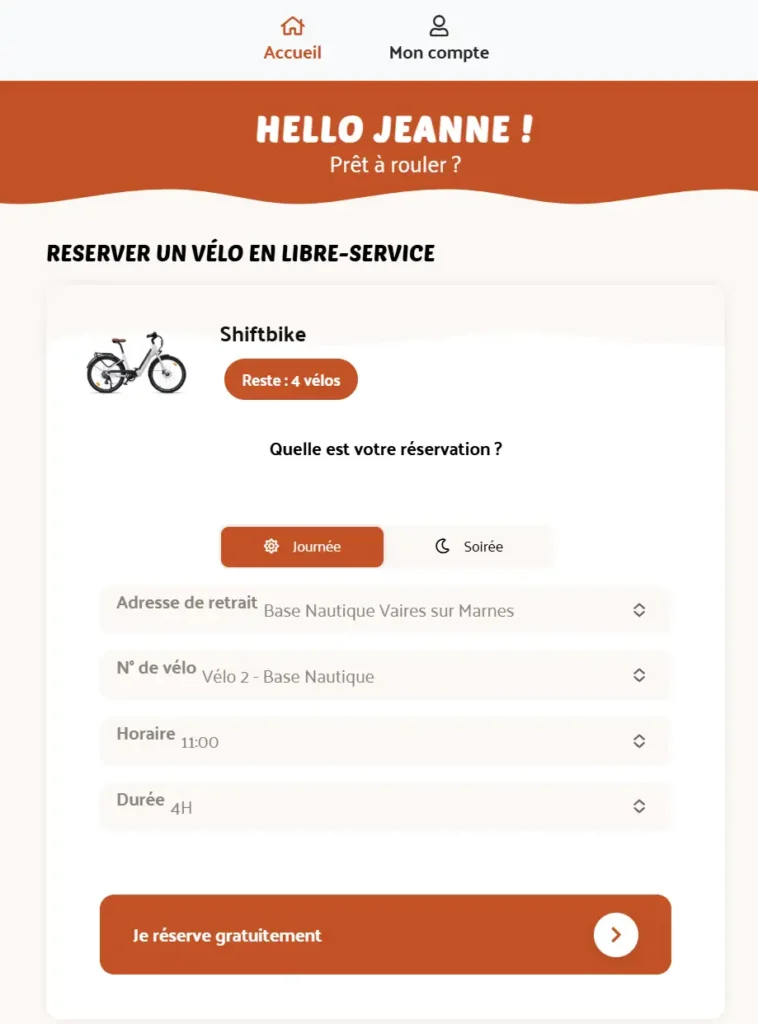 Reserver une vélo sur TIM Manager